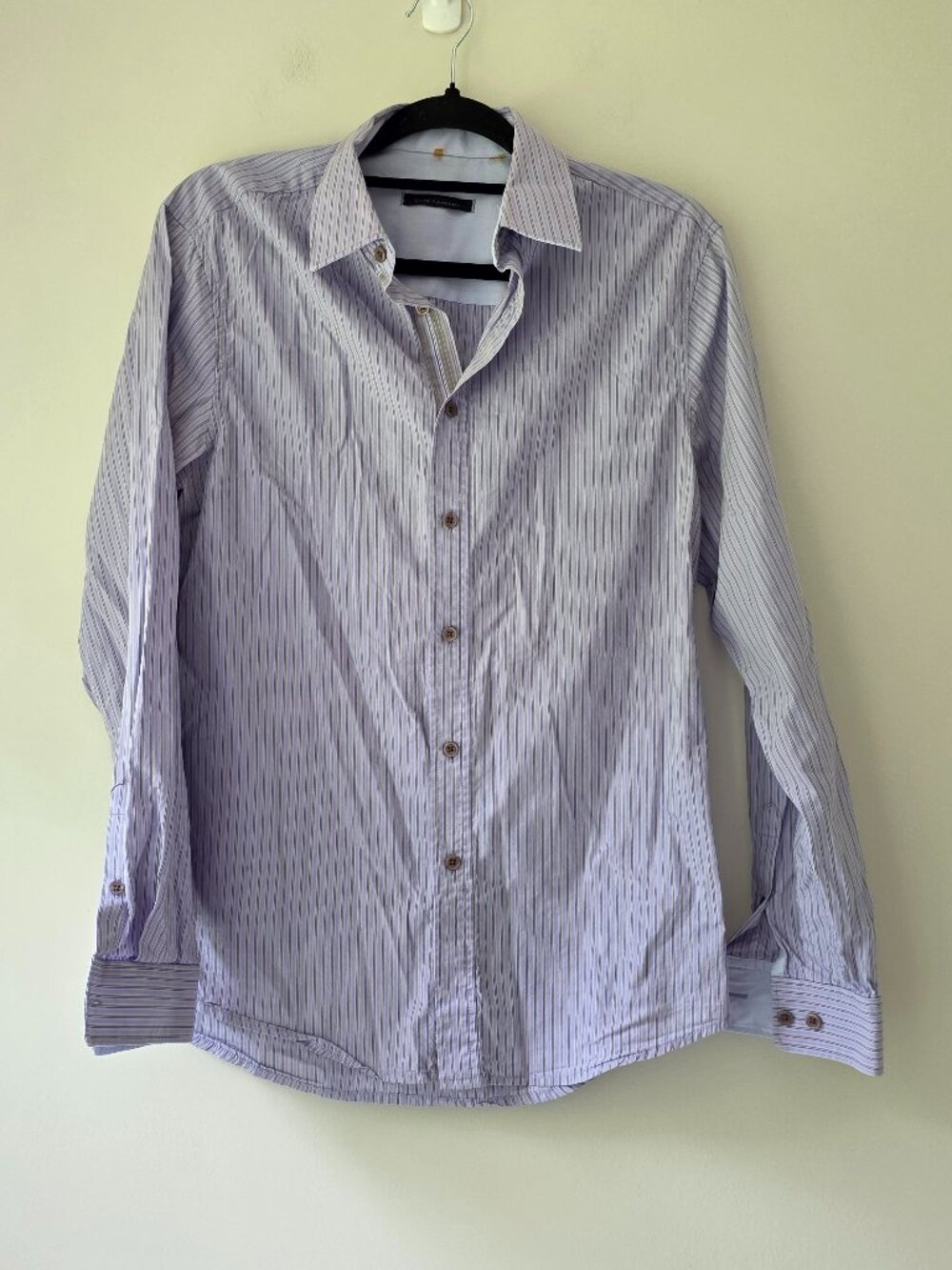 ELIE TAHARI Men's Purple & Gray Striped Dress Shirt | Small | Long Sleeve Cotton